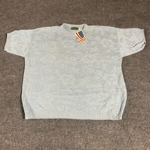 VTG Charlevoix the Beautiful Sweater Womens XL Blue Short Sleeve Textured‎ New
